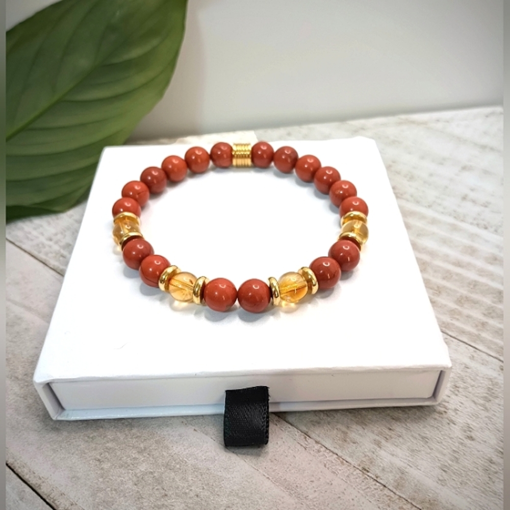 Red Jasper + Citrine | Unisex | Healing Crystal Beaded Bracelet for Recovery